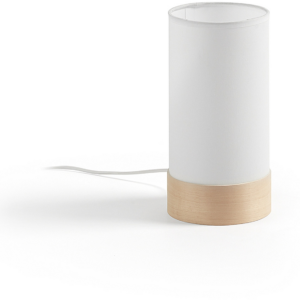 Bordlampe Kave Home Slat - nordisk sengebordslampe i hvidt bomuldsstof & massivt bøgetræ, H26ÃØ13 cm
